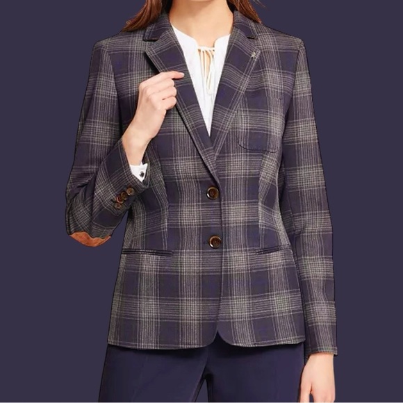 Tommy Hilfiger Jackets & Blazers - NWOT Tommy Hilfiger Navy ‘Two-Button Plaid Blazer with Elbow Patches’ Size 2
